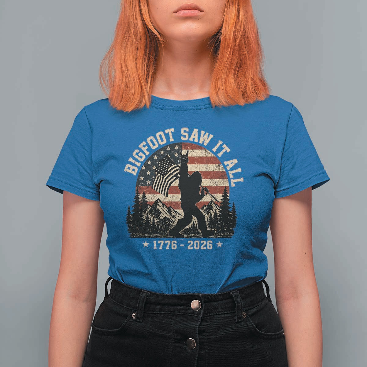 Bigfoot Saw It All 250 Years 1776 2026 4th of July T Shirt For Women