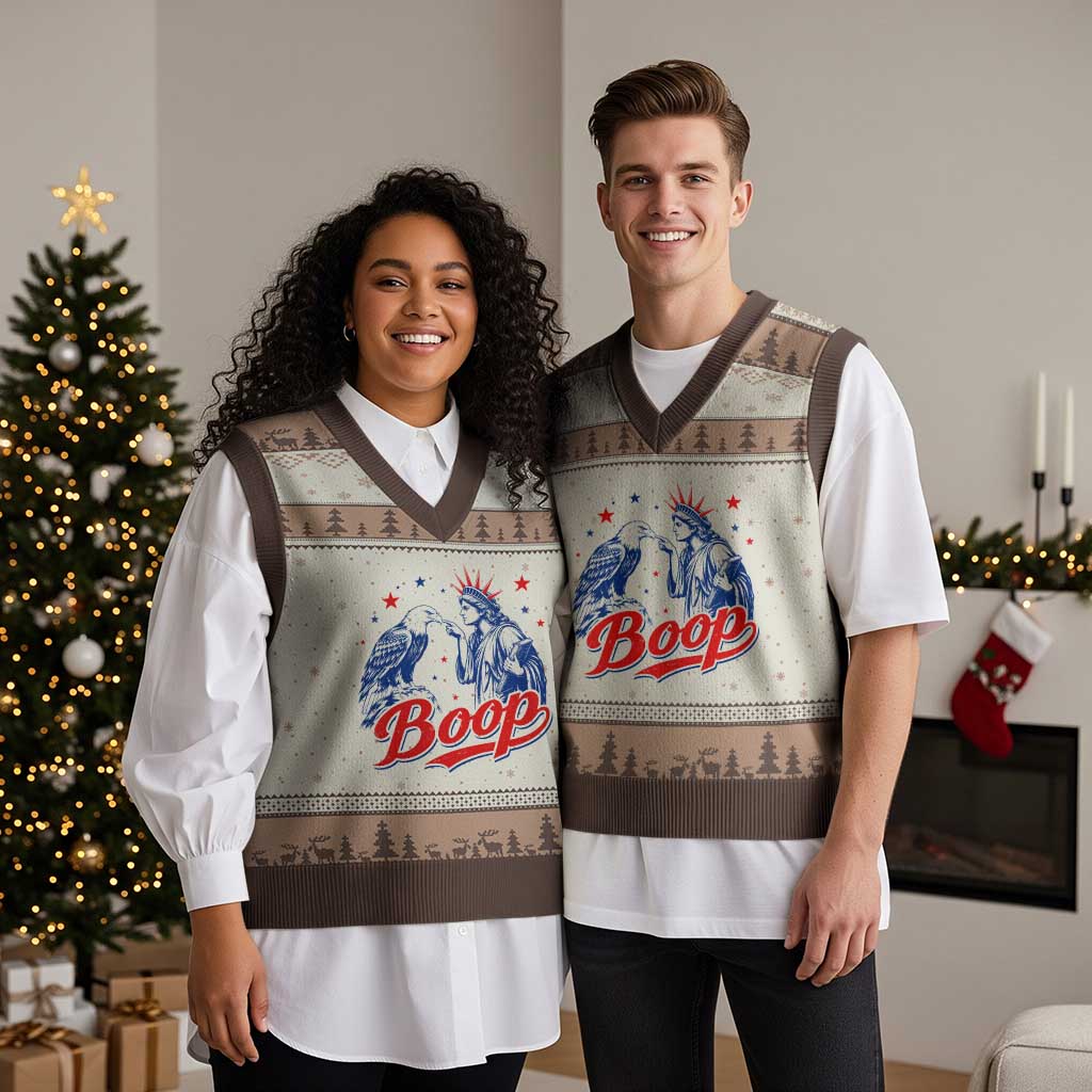 Boop Statue of Liberty and Eagle 4th of July V-Neck Knit Sweater Vest