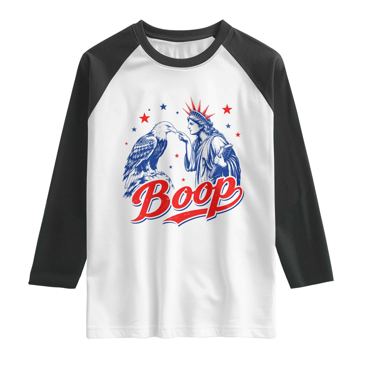 Boop Statue of Liberty and Eagle 4th of July Raglan Shirt