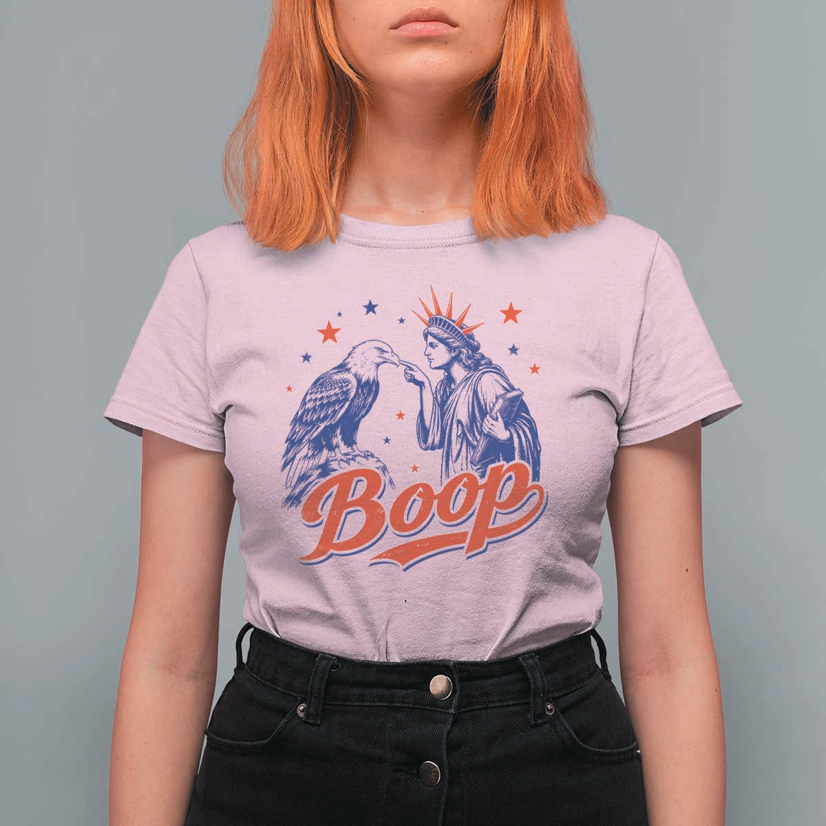 Boop Statue of Liberty and Eagle 4th of July T Shirt For Women