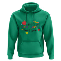 Watch Out Kindergarten Here I Come Hoodie Back To School Clock Apple Pen - Wonder Print Shop