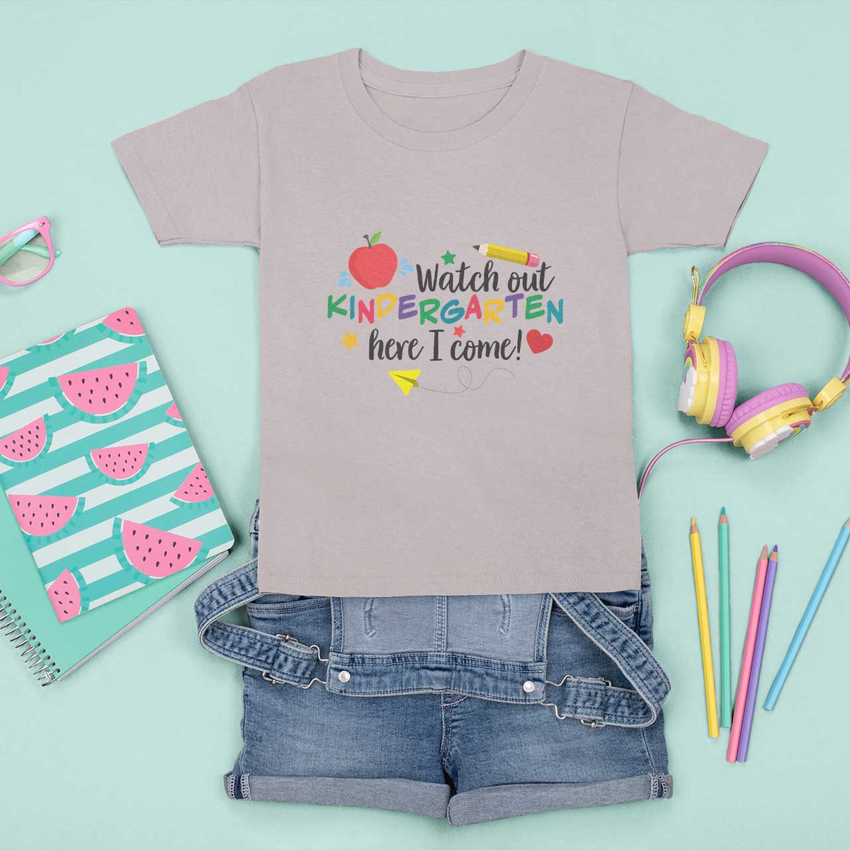Watch Out Kindergarten Here I Come T Shirt For Kid Back To School Clock Apple Pen - Wonder Print Shop