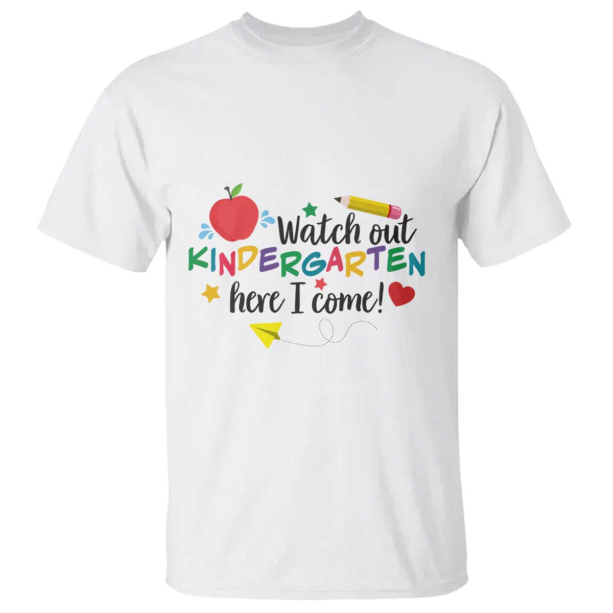 Watch Out Kindergarten Here I Come T Shirt Back To School Clock Apple Pen - Wonder Print Shop