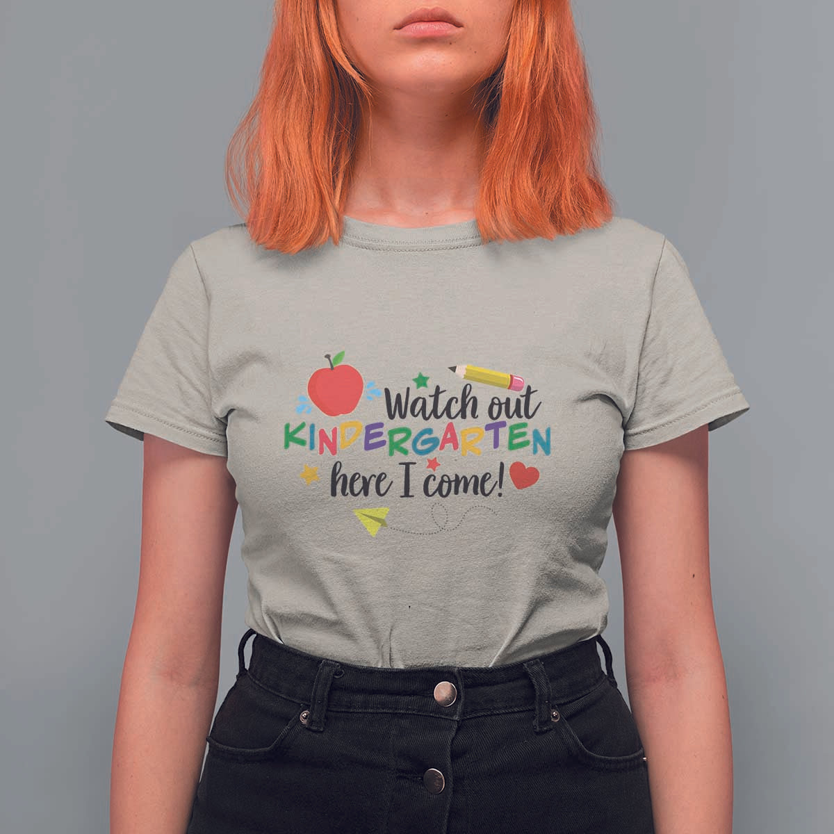 Watch Out Kindergarten Here I Come T Shirt For Women Back To School Clock Apple Pen - Wonder Print Shop