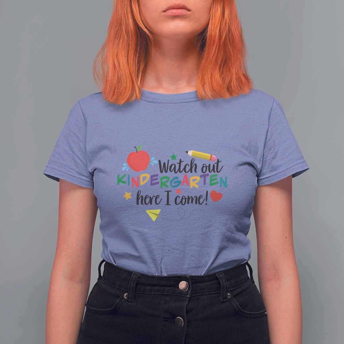 Watch Out Kindergarten Here I Come T Shirt For Women Back To School Clock Apple Pen - Wonder Print Shop