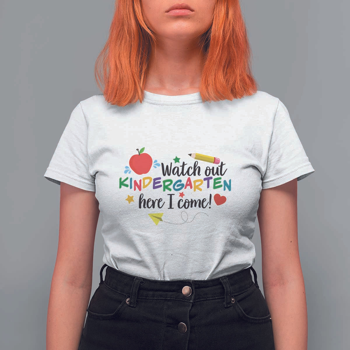 Watch Out Kindergarten Here I Come T Shirt For Women Back To School Clock Apple Pen - Wonder Print Shop