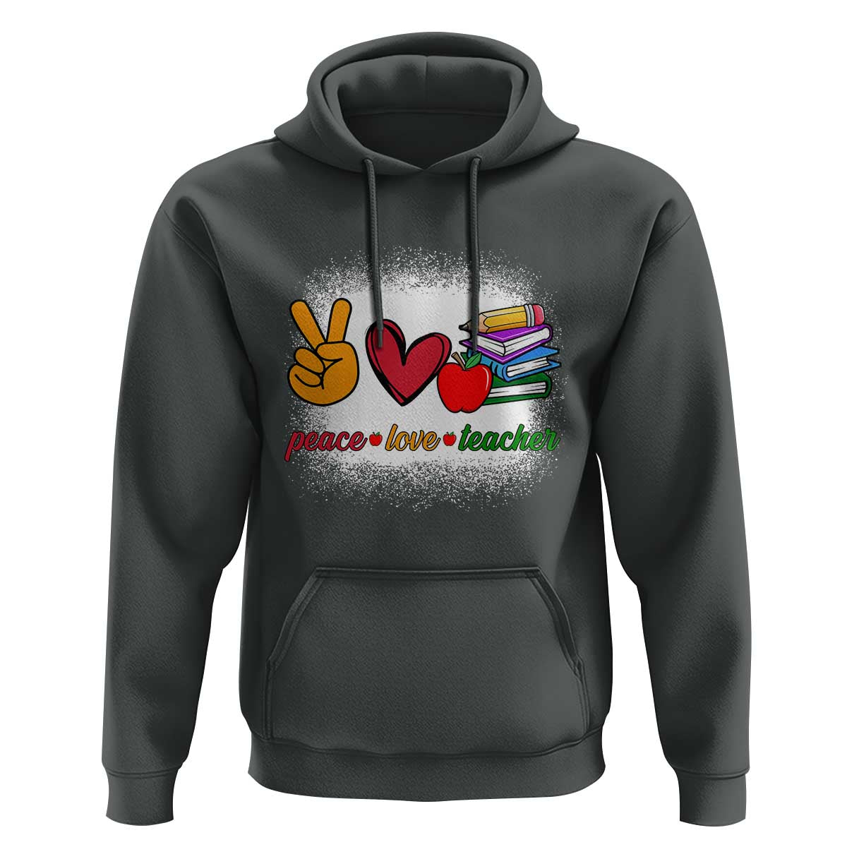 Teacher Hoodie Peace Love Teach Cute Apple Book Pencil - Wonder Print Shop