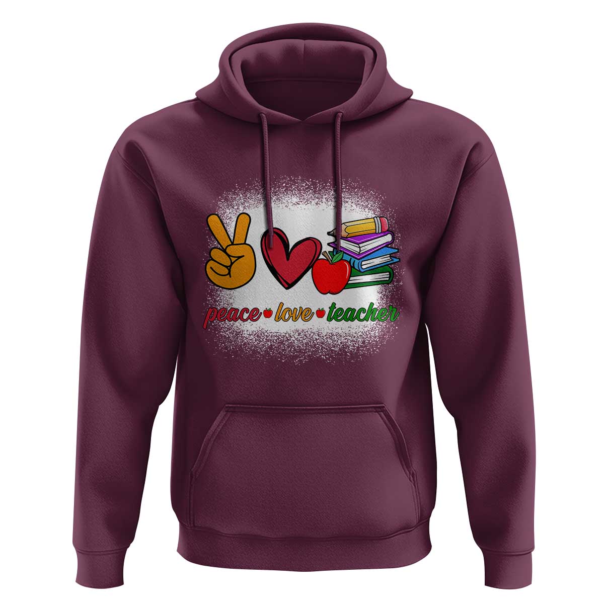 Teacher Hoodie Peace Love Teach Cute Apple Book Pencil - Wonder Print Shop
