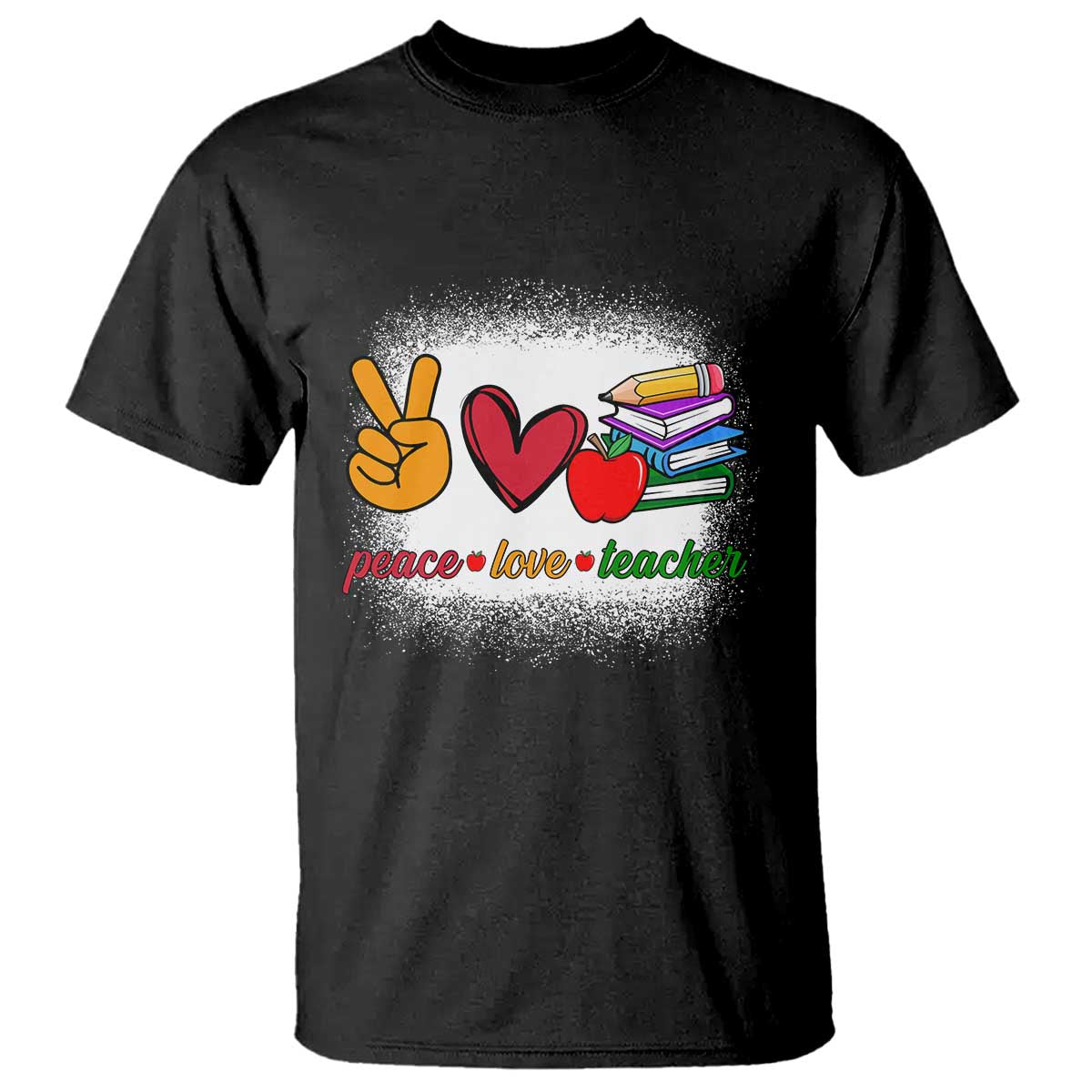 Teacher T Shirt Peace Love Teach Cute Apple Book Pencil - Wonder Print Shop
