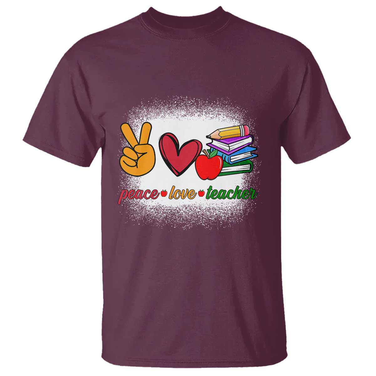 Teacher T Shirt Peace Love Teach Cute Apple Book Pencil - Wonder Print Shop