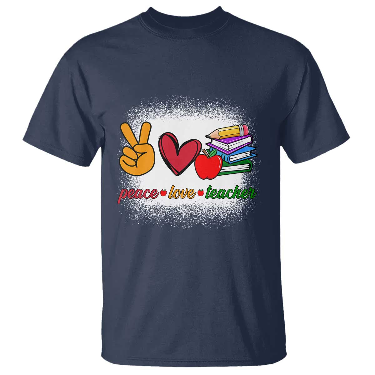 Teacher T Shirt Peace Love Teach Cute Apple Book Pencil - Wonder Print Shop