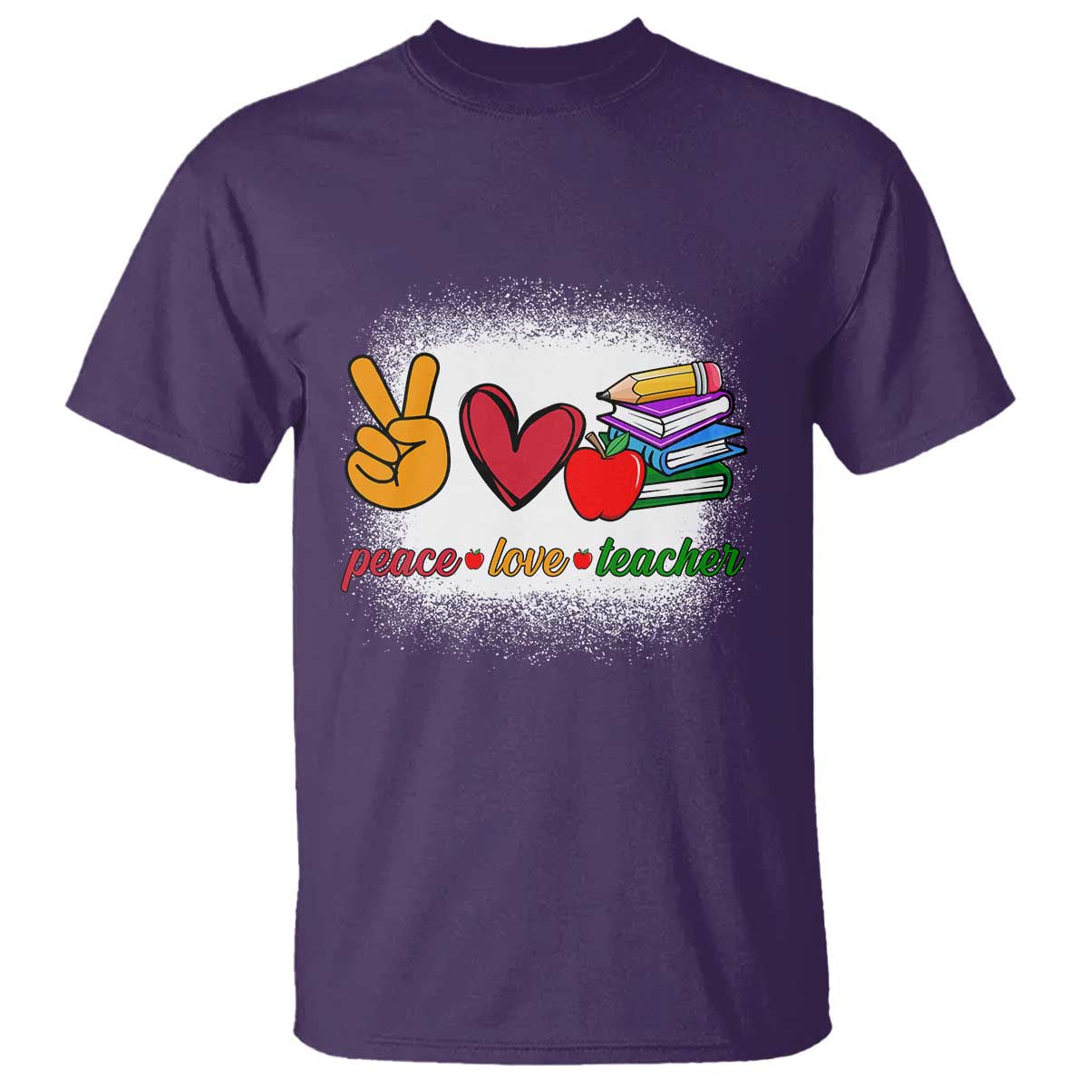 Teacher T Shirt Peace Love Teach Cute Apple Book Pencil - Wonder Print Shop
