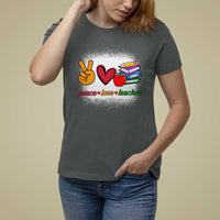 Teacher T Shirt For Women Peace Love Teach Cute Apple Book Pencil - Wonder Print Shop