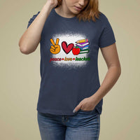 Teacher T Shirt For Women Peace Love Teach Cute Apple Book Pencil - Wonder Print Shop