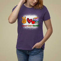 Teacher T Shirt For Women Peace Love Teach Cute Apple Book Pencil - Wonder Print Shop