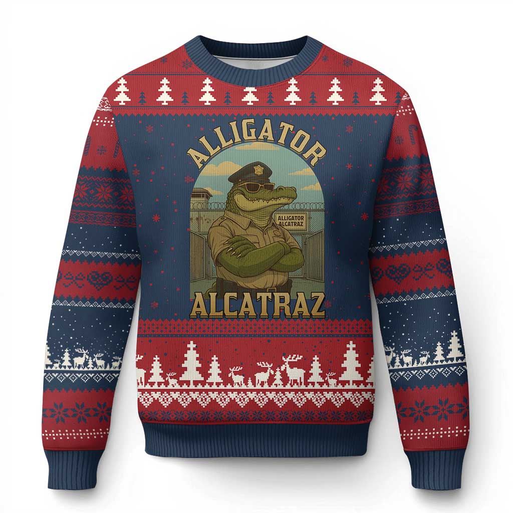 Funny Aligator Alcatraz Everglades Ugly Christmas Sweater Police Alligator Alligatraz Meme - Wonder Print Shop