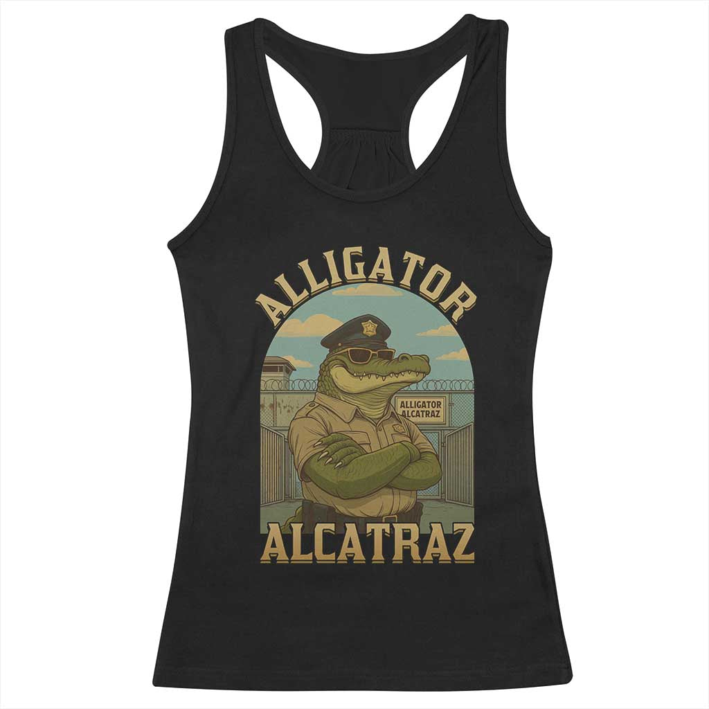 Funny Aligator Alcatraz Everglades Racerback Tank Top Police Alligator Alligatraz Meme - Wonder Print Shop
