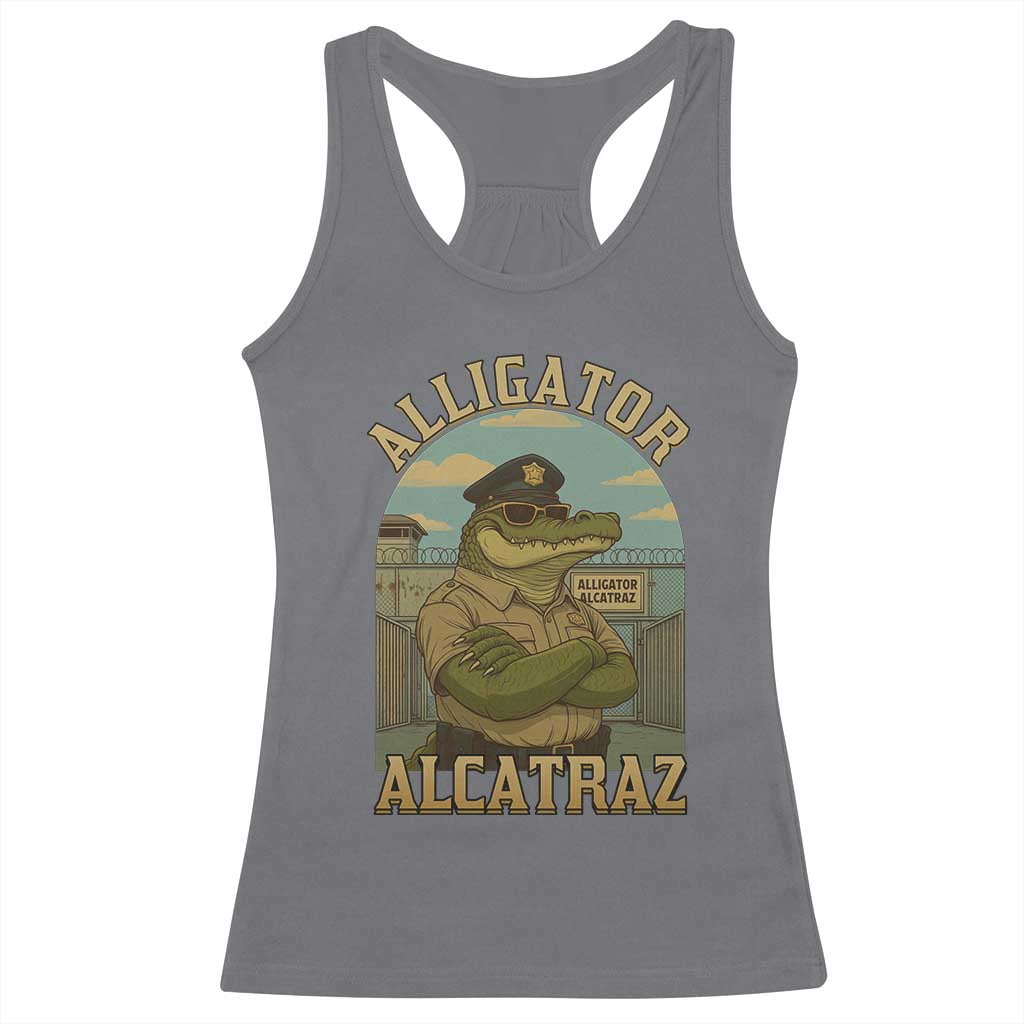 Funny Aligator Alcatraz Everglades Racerback Tank Top Police Alligator Alligatraz Meme - Wonder Print Shop