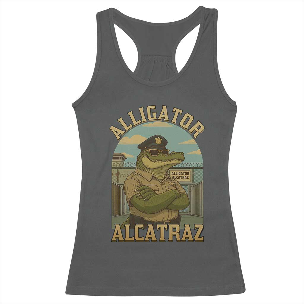 Funny Aligator Alcatraz Everglades Racerback Tank Top Police Alligator Alligatraz Meme - Wonder Print Shop