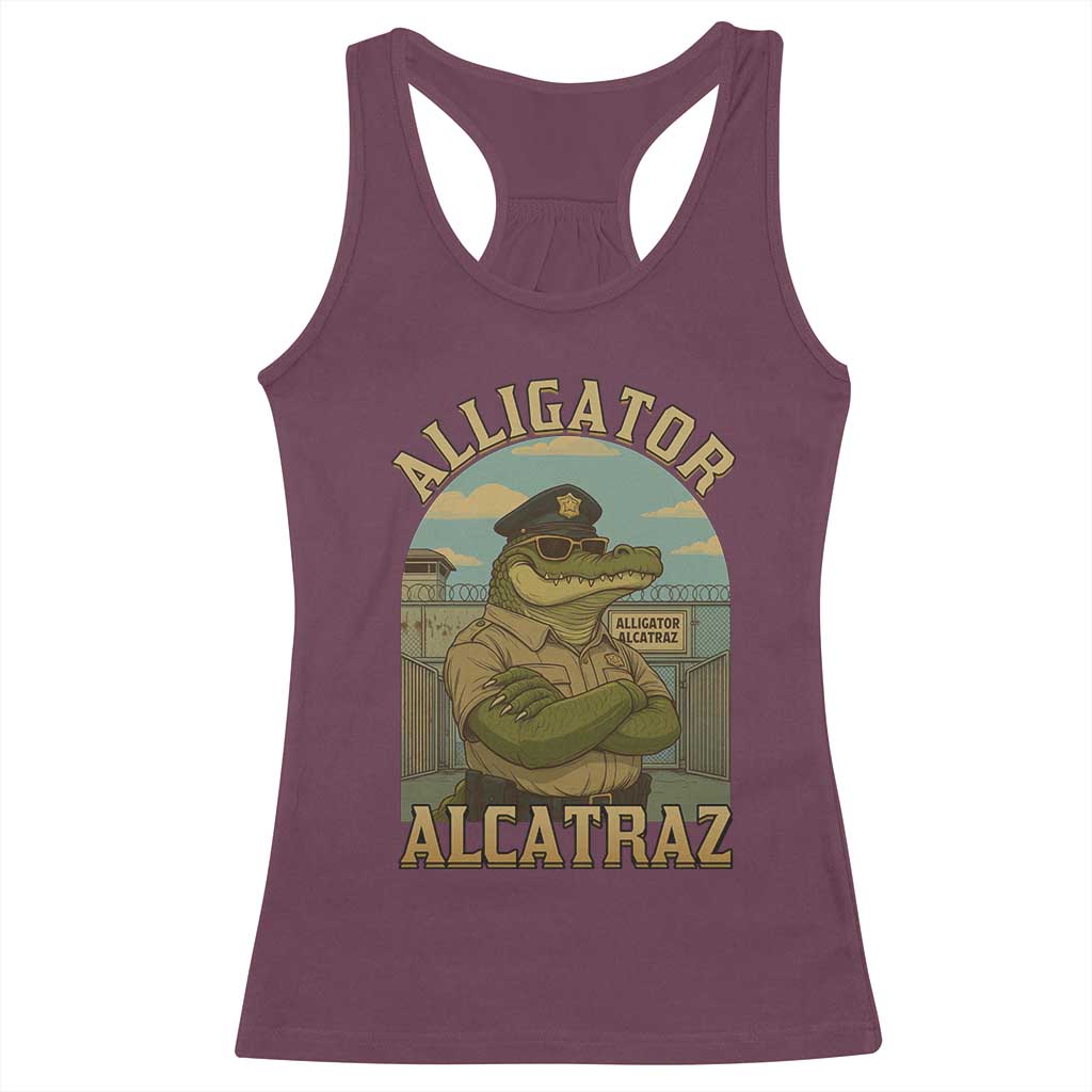 Funny Aligator Alcatraz Everglades Racerback Tank Top Police Alligator Alligatraz Meme - Wonder Print Shop