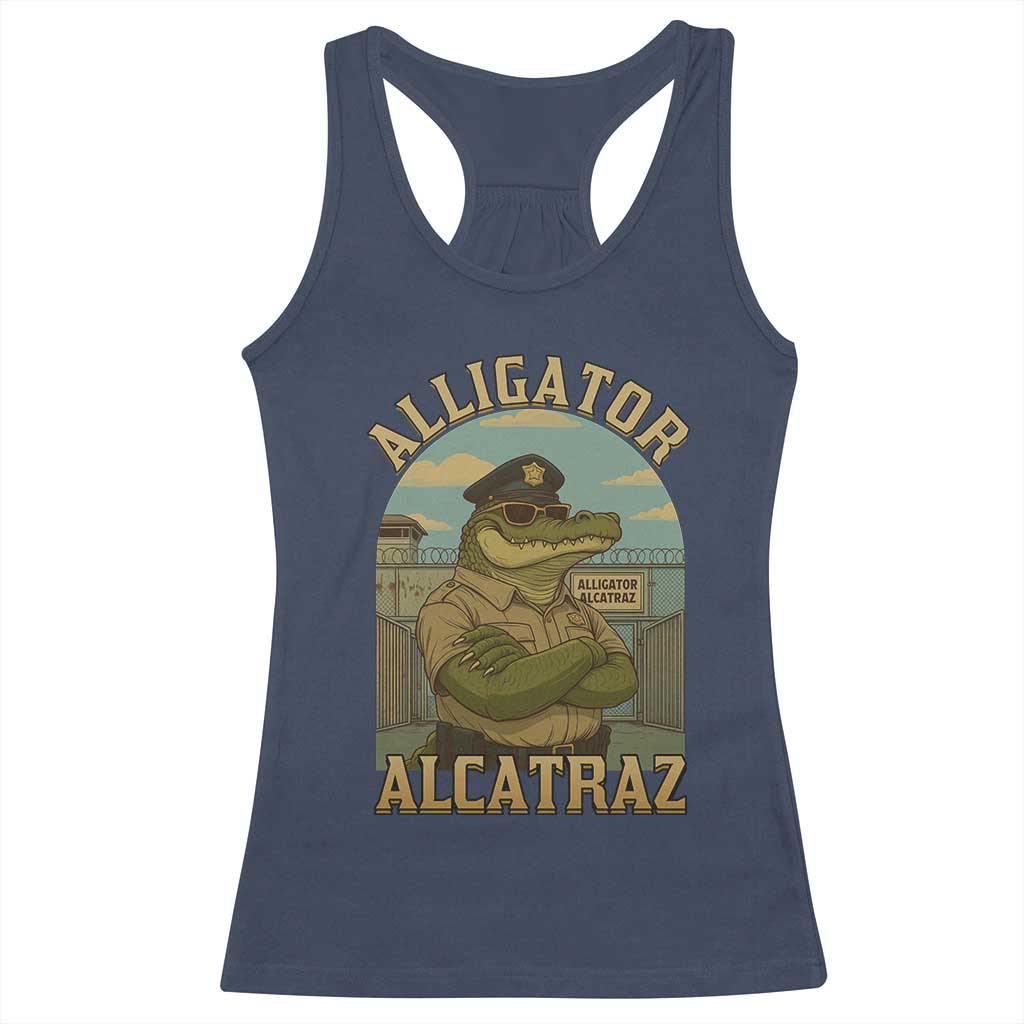 Funny Aligator Alcatraz Everglades Racerback Tank Top Police Alligator Alligatraz Meme - Wonder Print Shop