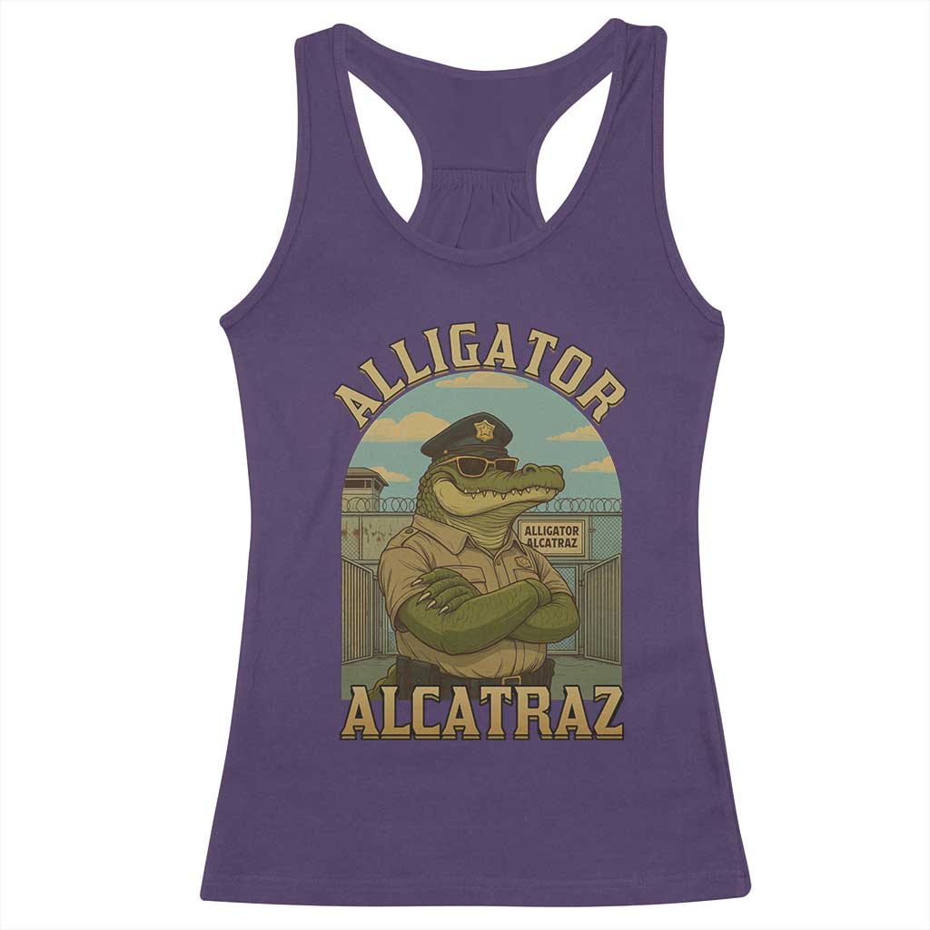 Funny Aligator Alcatraz Everglades Racerback Tank Top Police Alligator Alligatraz Meme - Wonder Print Shop