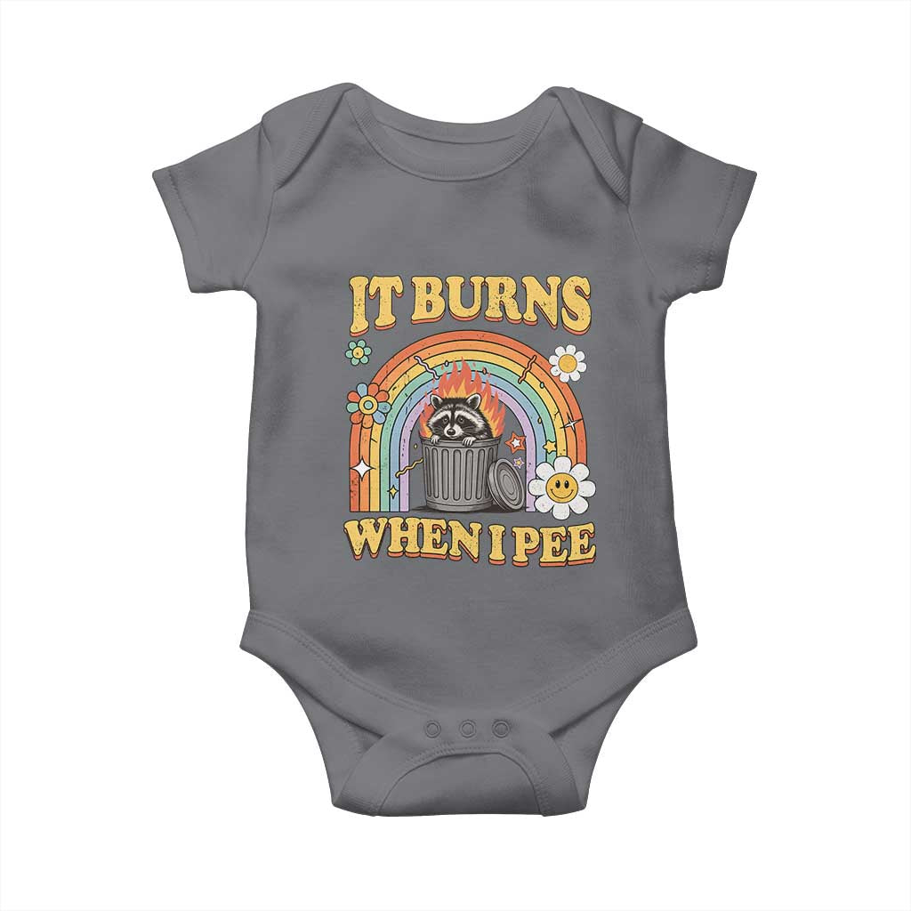 Funny It Burns When I Pee Baby Onesie Sarcastic Burning Racoon Meme - Wonder Print Shop