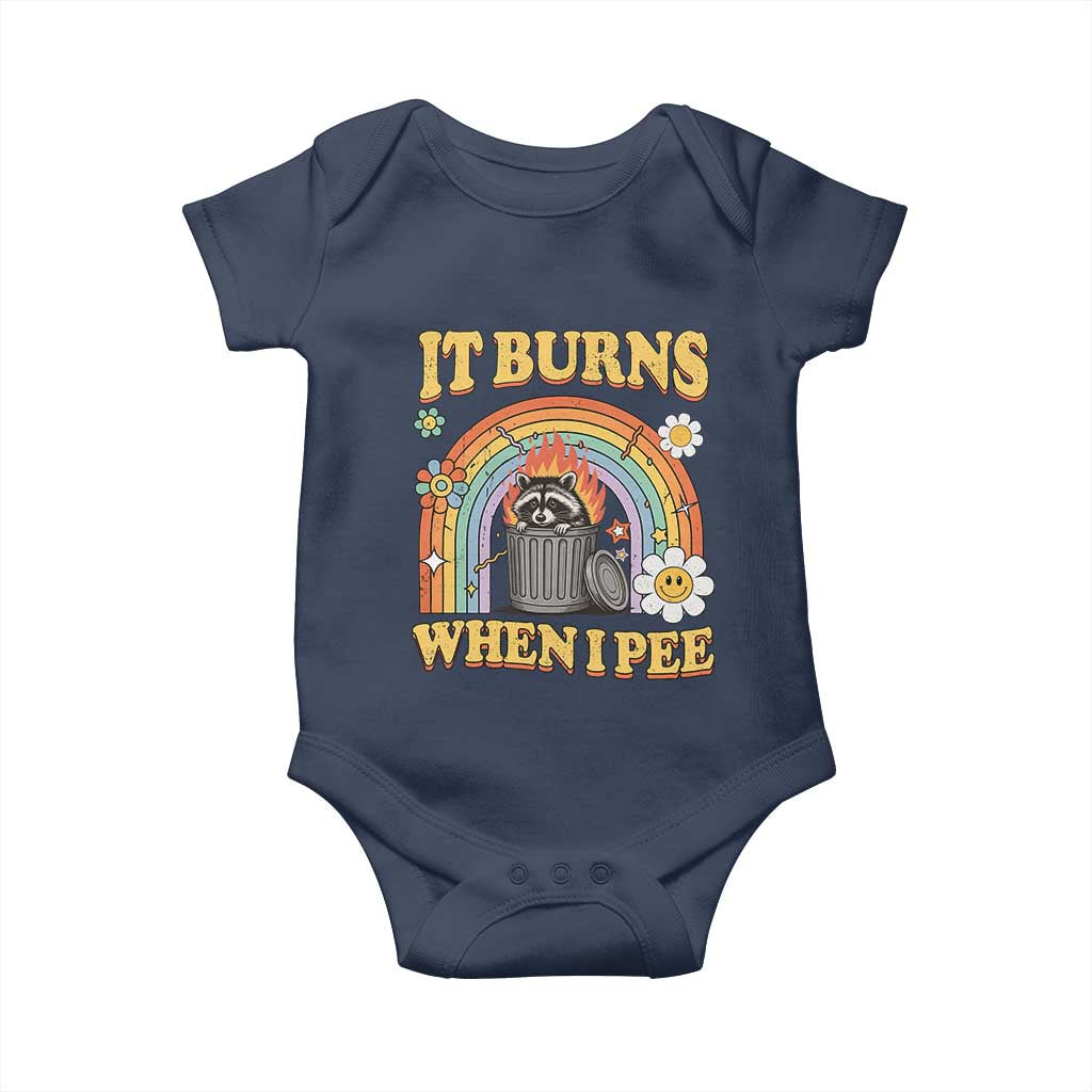Funny It Burns When I Pee Baby Onesie Sarcastic Burning Racoon Meme - Wonder Print Shop