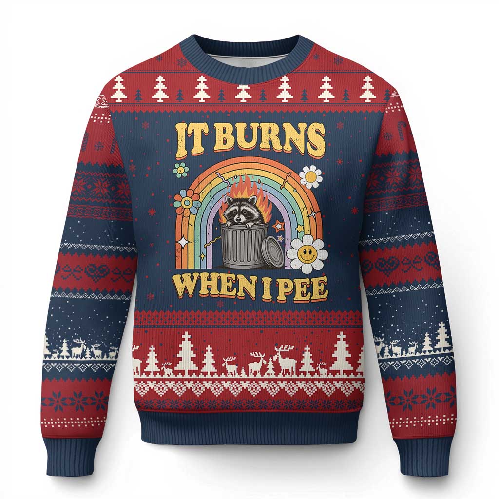 Funny It Burns When I Pee Ugly Christmas Sweater Sarcastic Burning Racoon Meme - Wonder Print Shop