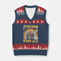 Funny It Burns When I Pee V-Neck Knit Sweater Vest Sarcastic Burning Racoon Meme - Wonder Print Shop