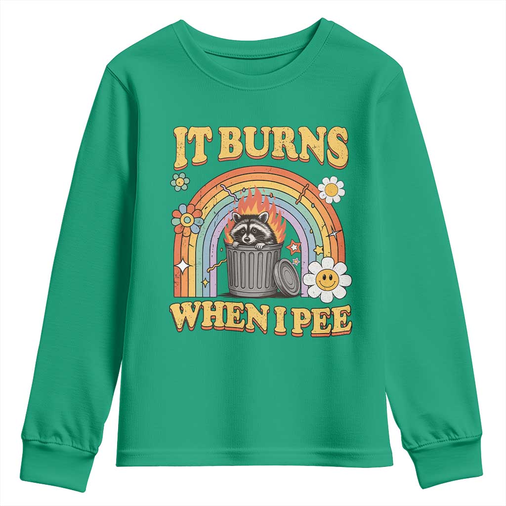 Funny It Burns When I Pee Youth Sweatshirt Sarcastic Burning Racoon Meme - Wonder Print Shop