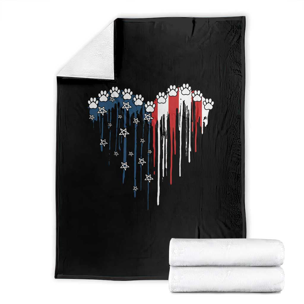 Patriotic Dog And Cat Paw American Flag Heart 4th Of July Throw Blanket - Wonder Print Shop
