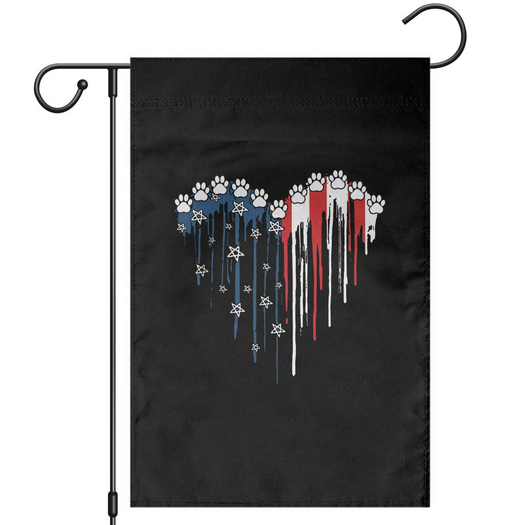 Patriotic Dog And Cat Paw American Flag Heart 4th Of July Garden Flag - Wonder Print Shop
