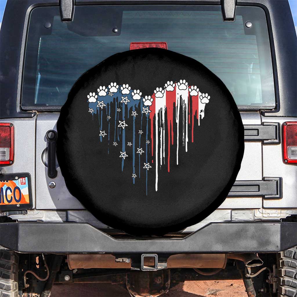 Patriotic Dog And Cat Paw American Flag Heart 4th Of July Spare Tire Cover - Wonder Print Shop