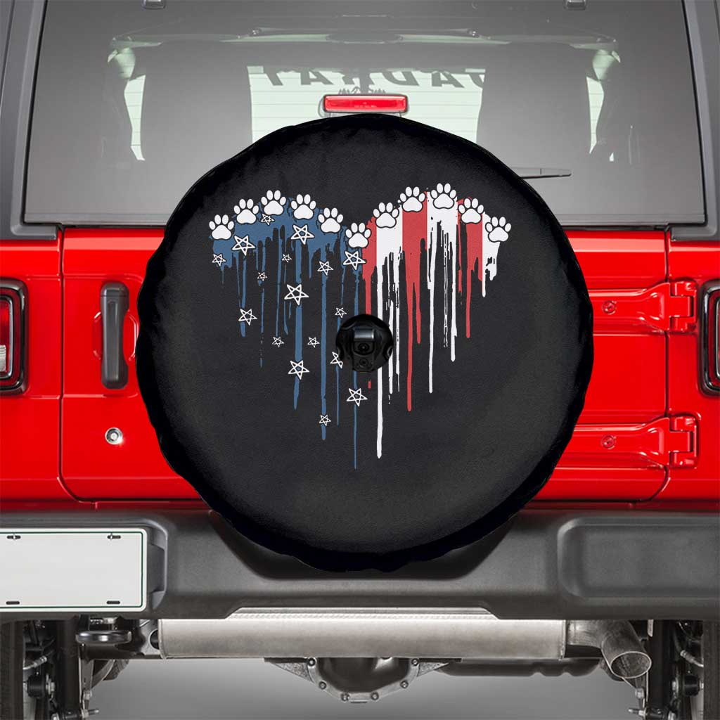 Patriotic Dog And Cat Paw American Flag Heart 4th Of July Spare Tire Cover - Wonder Print Shop
