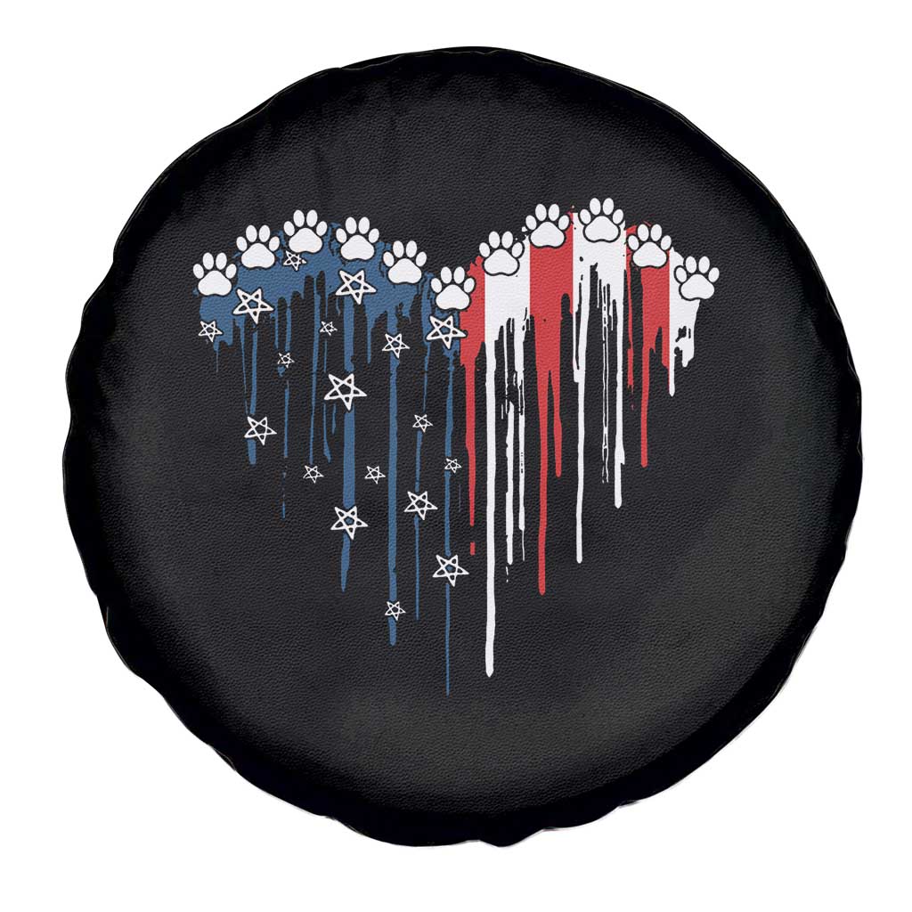 Patriotic Dog And Cat Paw American Flag Heart 4th Of July Spare Tire Cover - Wonder Print Shop