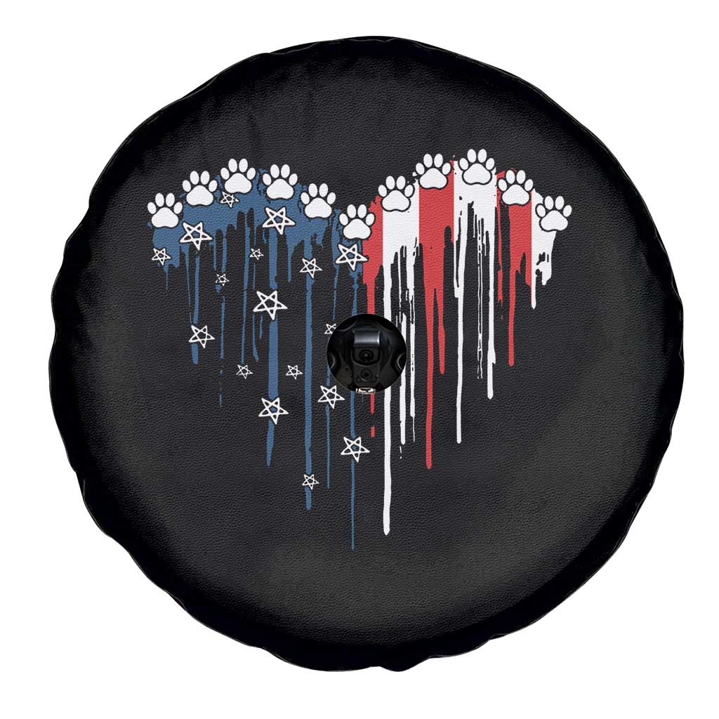 Patriotic Dog And Cat Paw American Flag Heart 4th Of July Spare Tire Cover - Wonder Print Shop