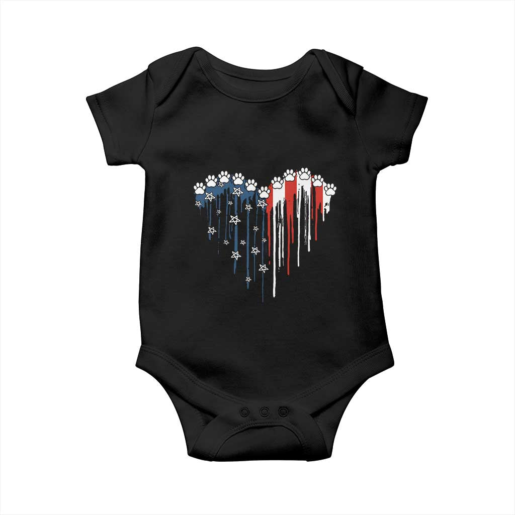 Patriotic Dog And Cat Paw American Flag Heart 4th Of July Baby Onesie - Wonder Print Shop