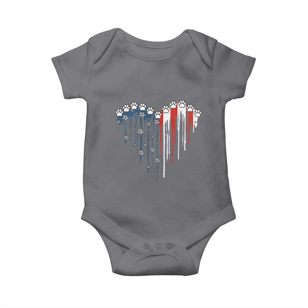 Patriotic Dog And Cat Paw American Flag Heart 4th Of July Baby Onesie - Wonder Print Shop