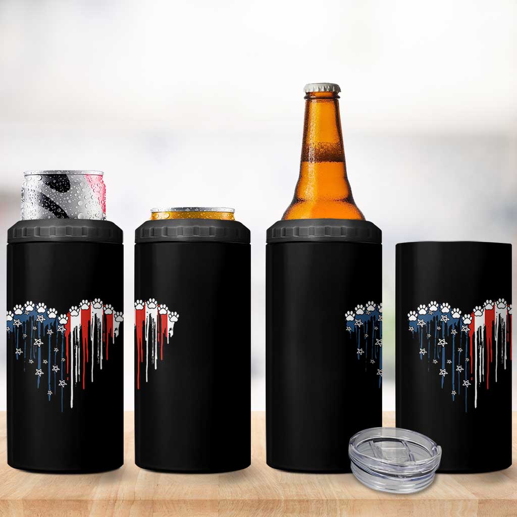 Patriotic Dog And Cat Paw American Flag Heart 4th Of July 4 in 1 Can Cooler Tumbler - Wonder Print Shop
