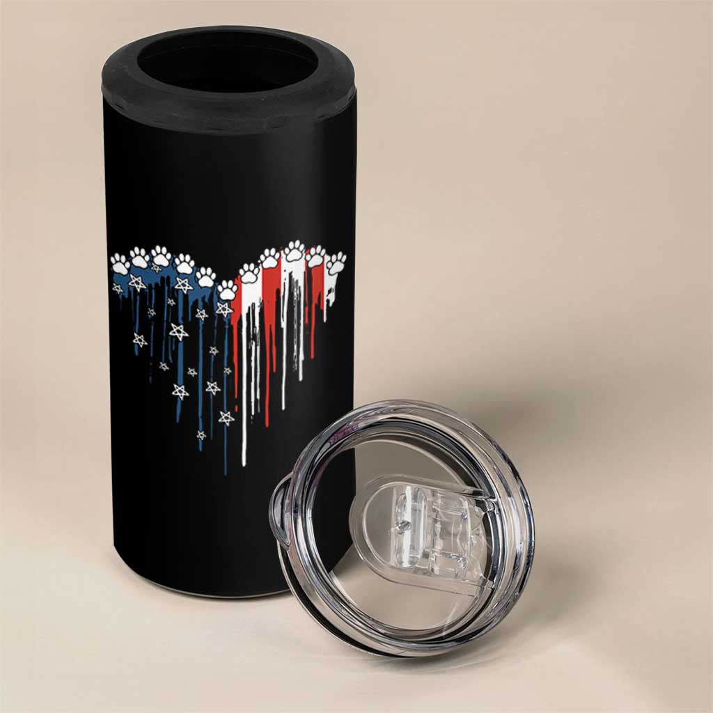 Patriotic Dog And Cat Paw American Flag Heart 4th Of July 4 in 1 Can Cooler Tumbler - Wonder Print Shop