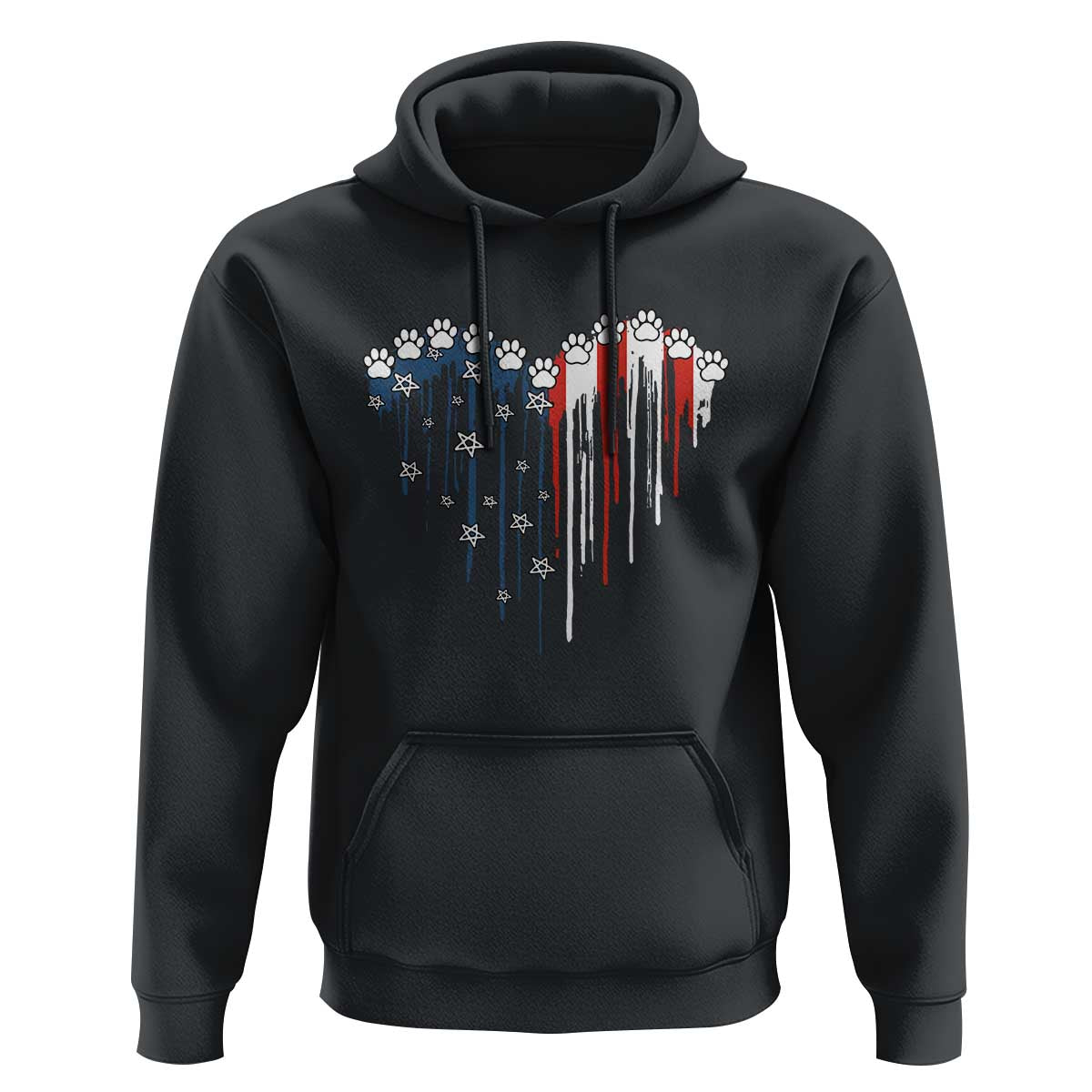 Patriotic Dog And Cat Paw American Flag Heart 4th Of July Hoodie - Wonder Print Shop