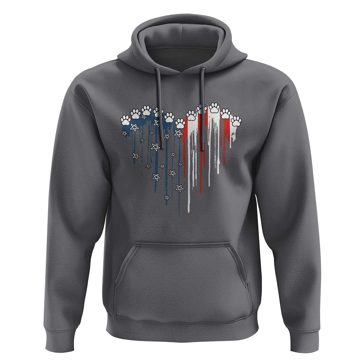 Patriotic Dog And Cat Paw American Flag Heart 4th Of July Hoodie - Wonder Print Shop