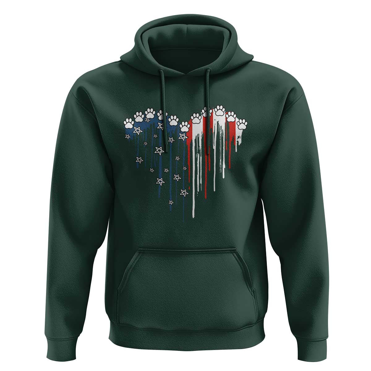 Patriotic Dog And Cat Paw American Flag Heart 4th Of July Hoodie - Wonder Print Shop