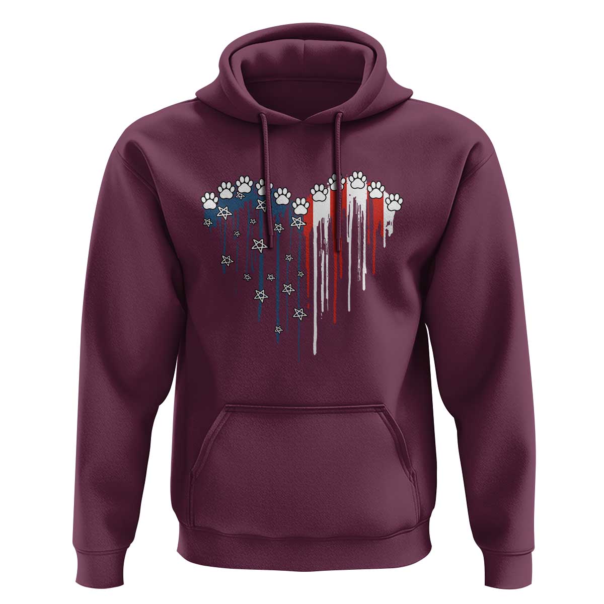 Patriotic Dog And Cat Paw American Flag Heart 4th Of July Hoodie - Wonder Print Shop