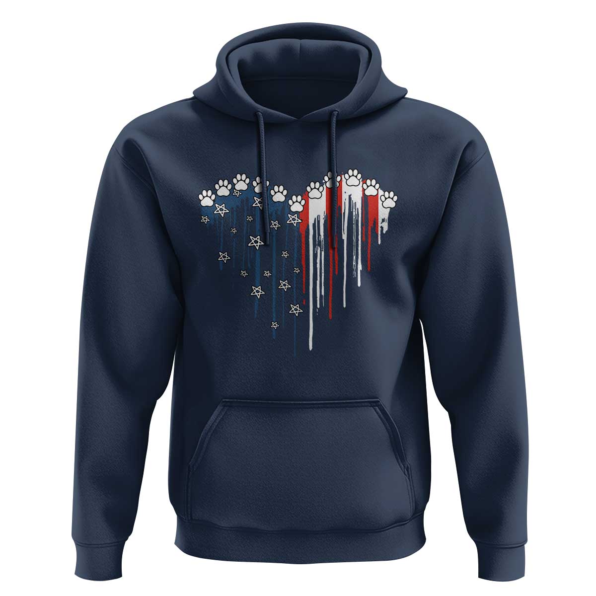 Patriotic Dog And Cat Paw American Flag Heart 4th Of July Hoodie - Wonder Print Shop