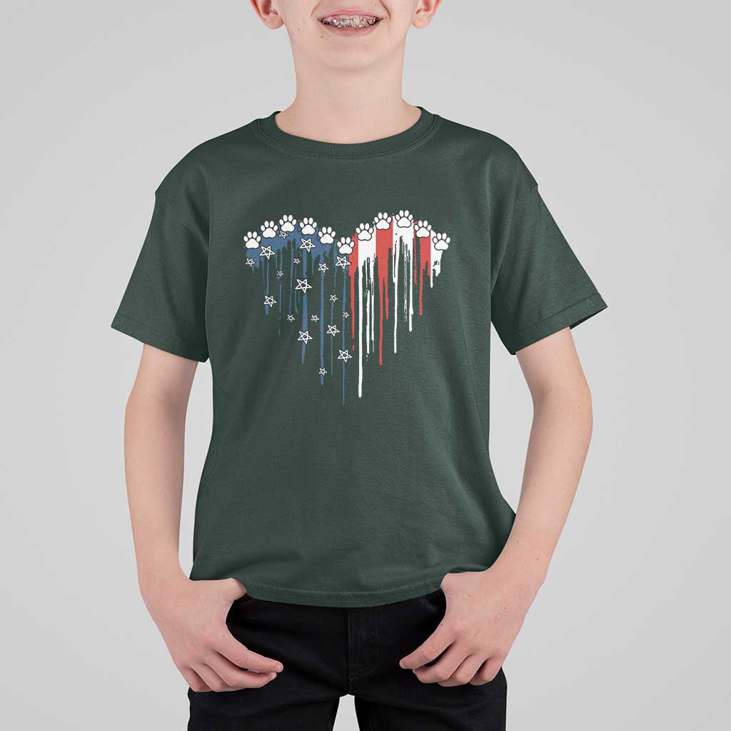Patriotic Dog And Cat Paw American Flag Heart 4th Of July T Shirt For Kid - Wonder Print Shop