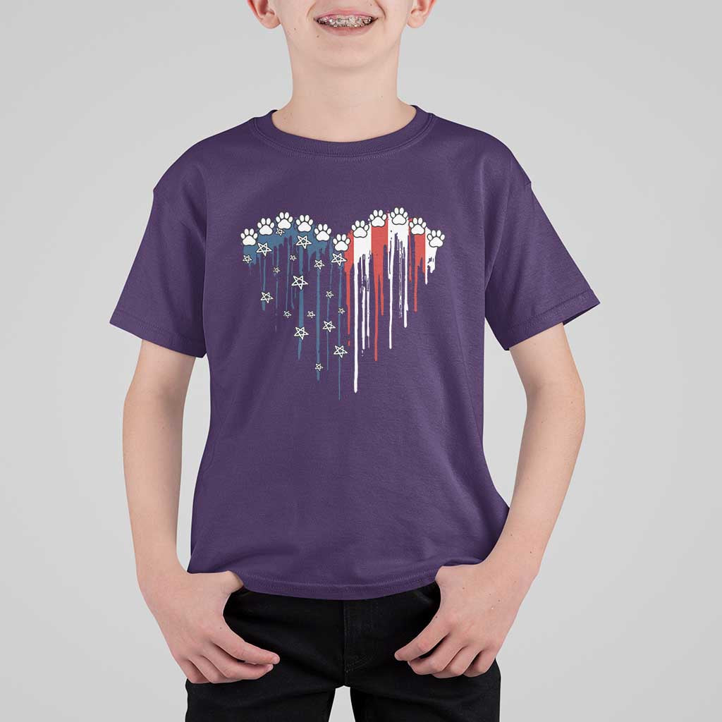Patriotic Dog And Cat Paw American Flag Heart 4th Of July T Shirt For Kid - Wonder Print Shop
