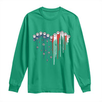 Patriotic Dog And Cat Paw American Flag Heart 4th Of July Long Sleeve Shirt - Wonder Print Shop