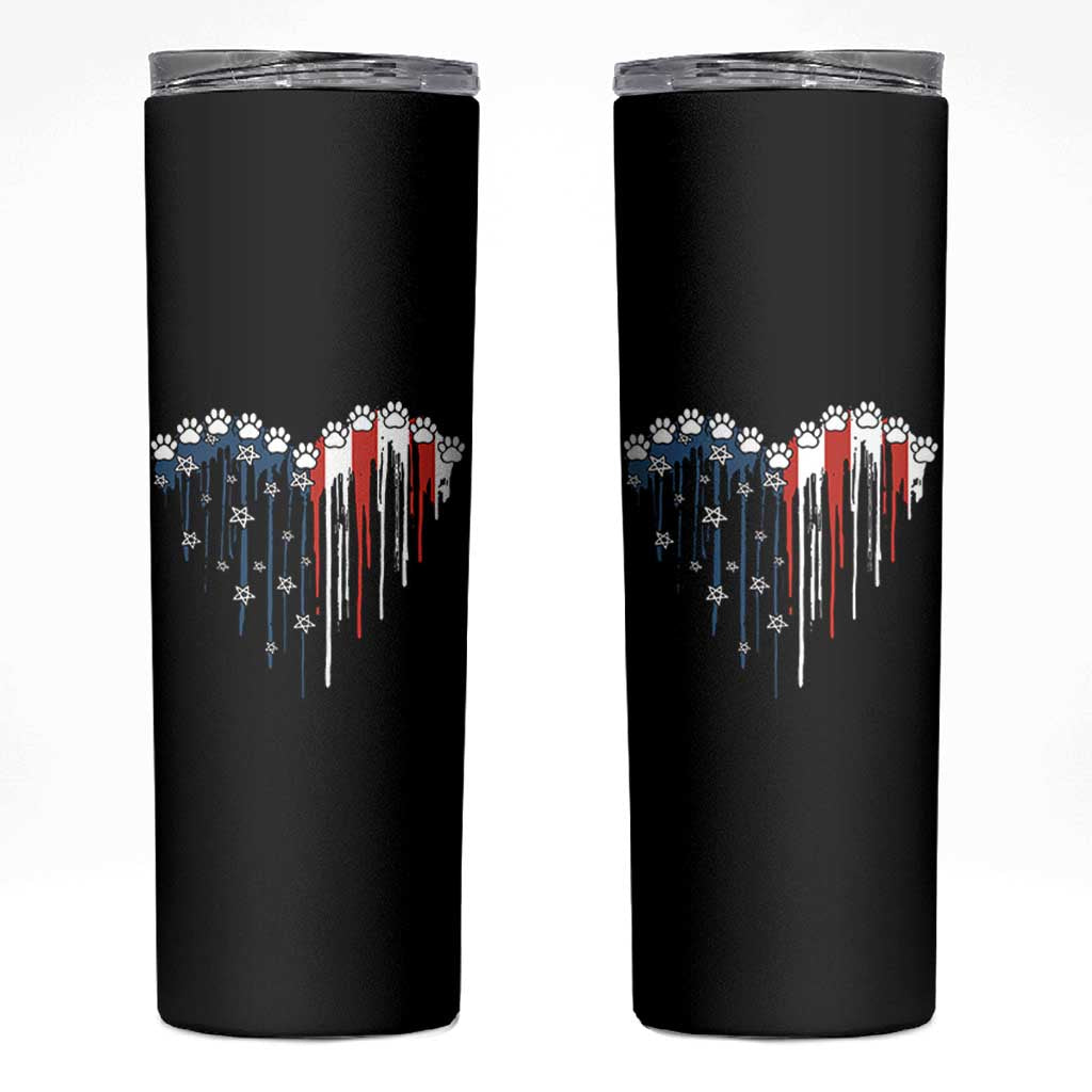 Patriotic Dog And Cat Paw American Flag Heart 4th Of July Skinny Tumbler - Wonder Print Shop